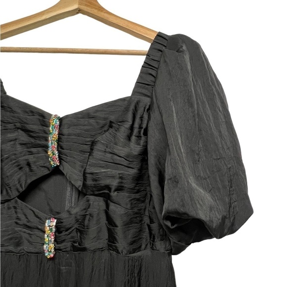 NWT SANDRO Falbala Rhinestone Embellished Cutout Midi Dress Black 6 - Picture 12 of 16